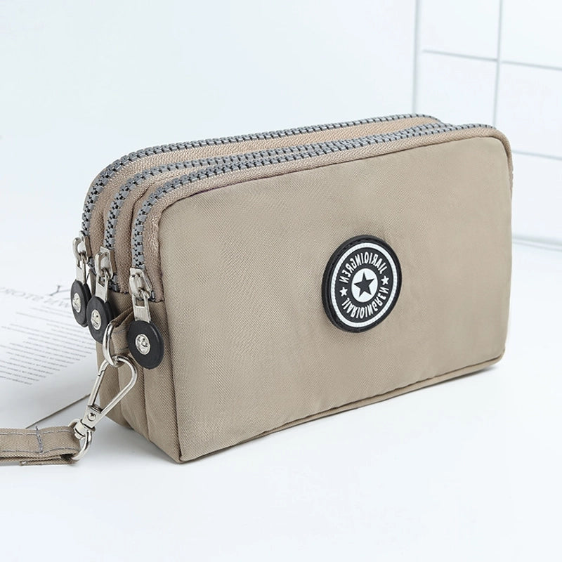 Washed Denim Women's Three-Zip Coin Purse Cosmetic Bag Mobile Phone Bag Handheld Portable Bag Small Square Bag