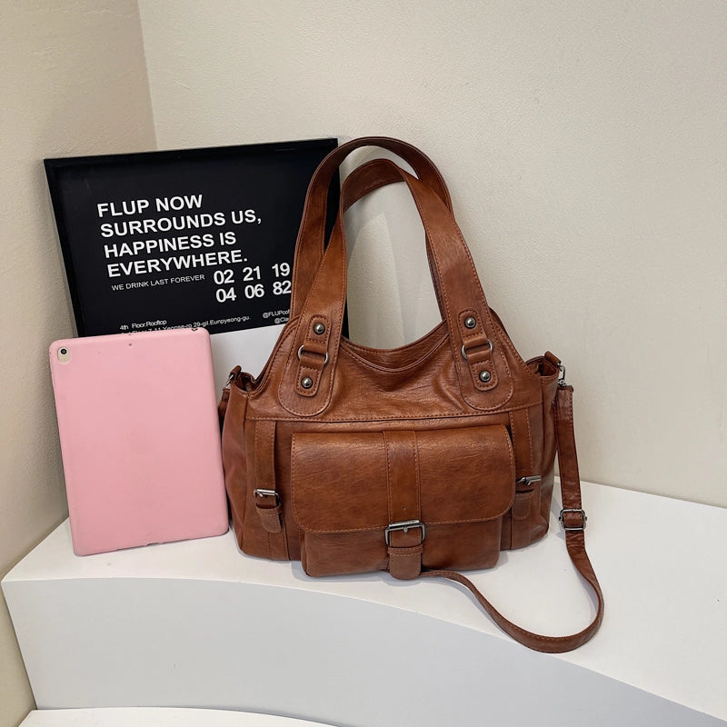 Women's Pu Leather Solid Color Basic Classic Style Streetwear Square Zipper Shoulder Bag