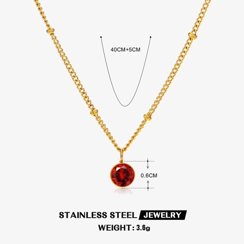 316 Stainless Steel  18K Gold Plated Minimalist Classic Style Plating Inlay Solid Color Artificial Rhinestones Pendant Necklace