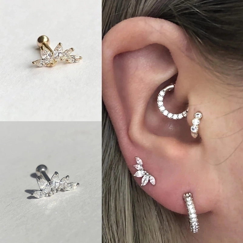 1 Piece Silver Zircon Geometric Ear Studs