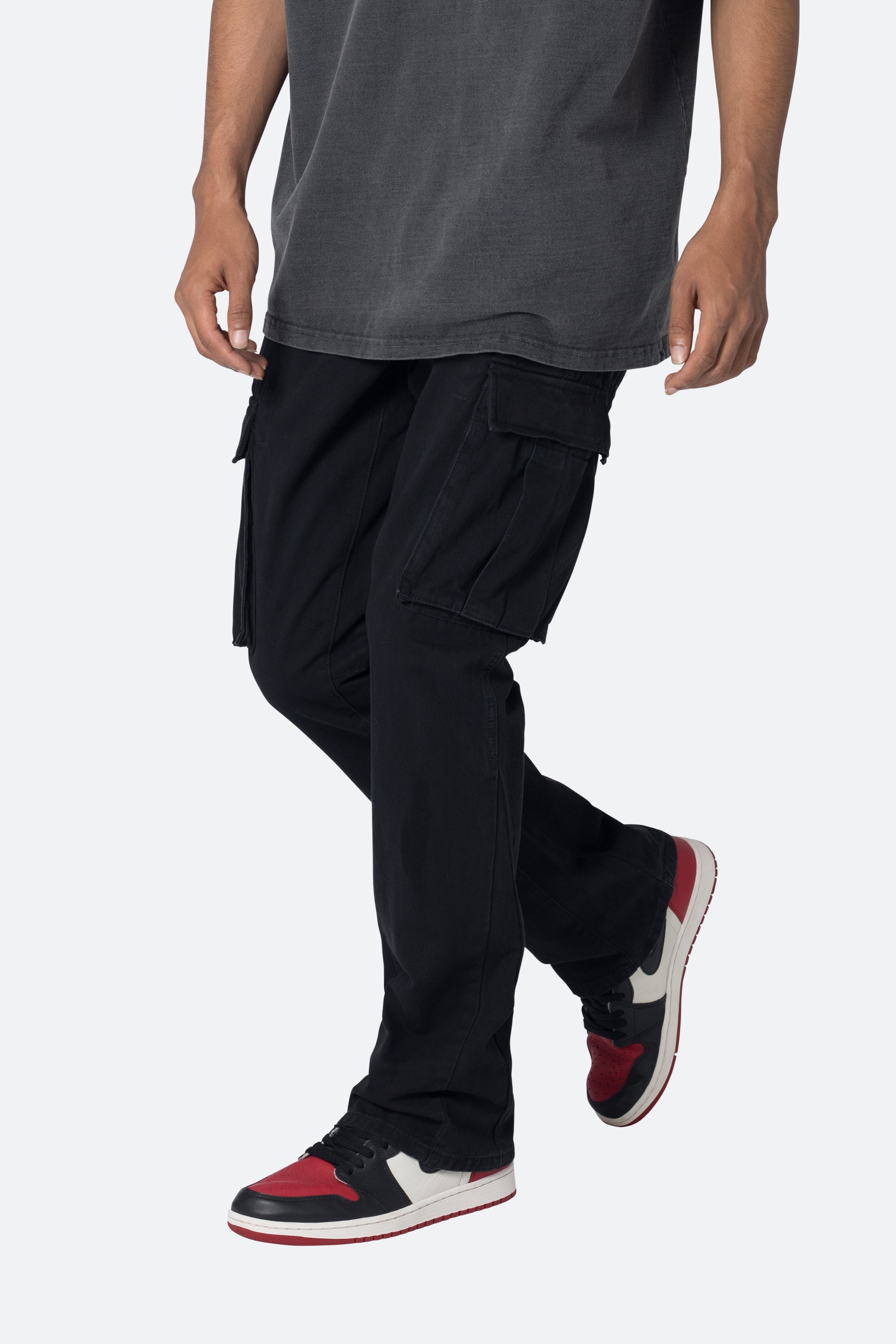 Twill Flare Cargo Pants - Black