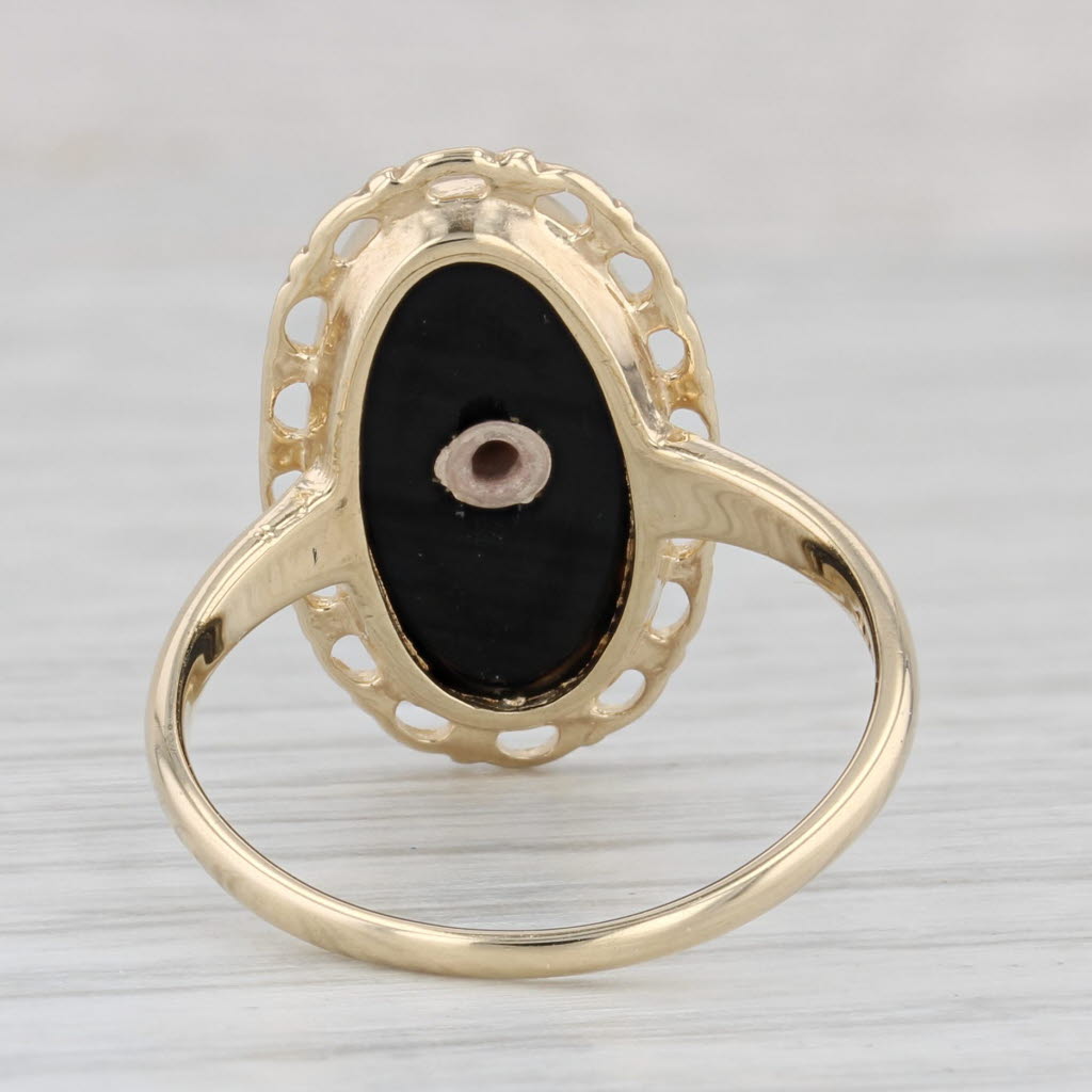 Vintage Onyx Diamond Signet Ring 10k Yellow White Gold Size 7.25