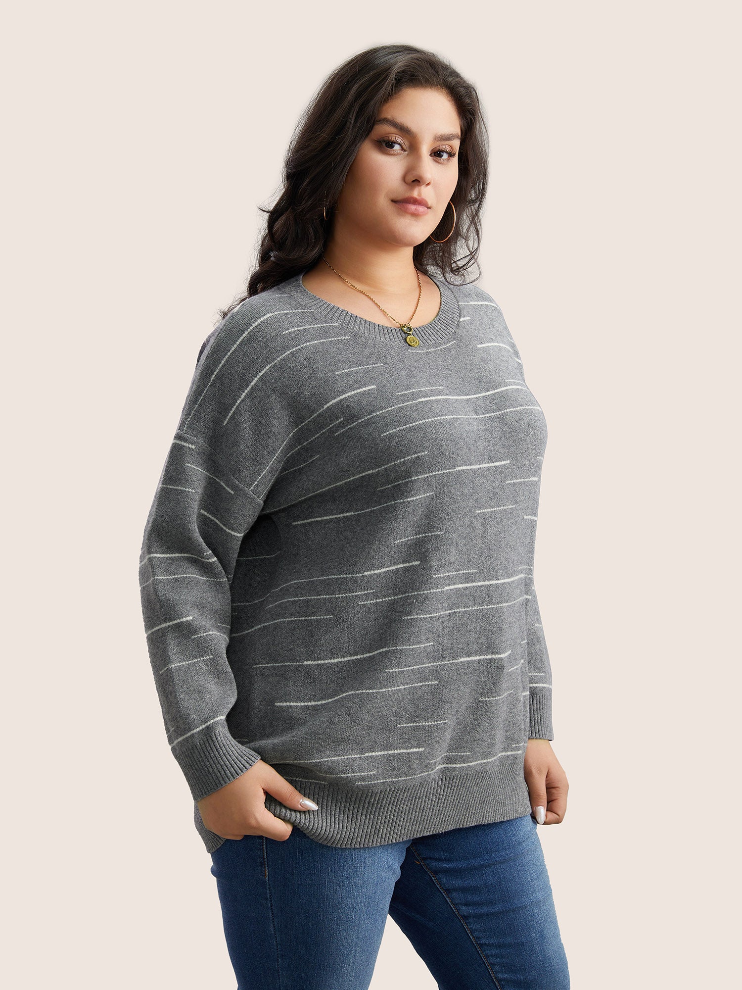 Supersoft Essentials Asymmetrical Striped Round Neck Pullover