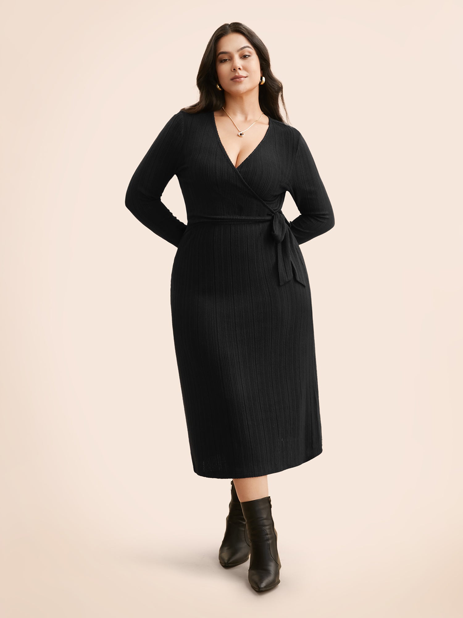 Airy Cozy Waist-Tie Wrap Midi Dress