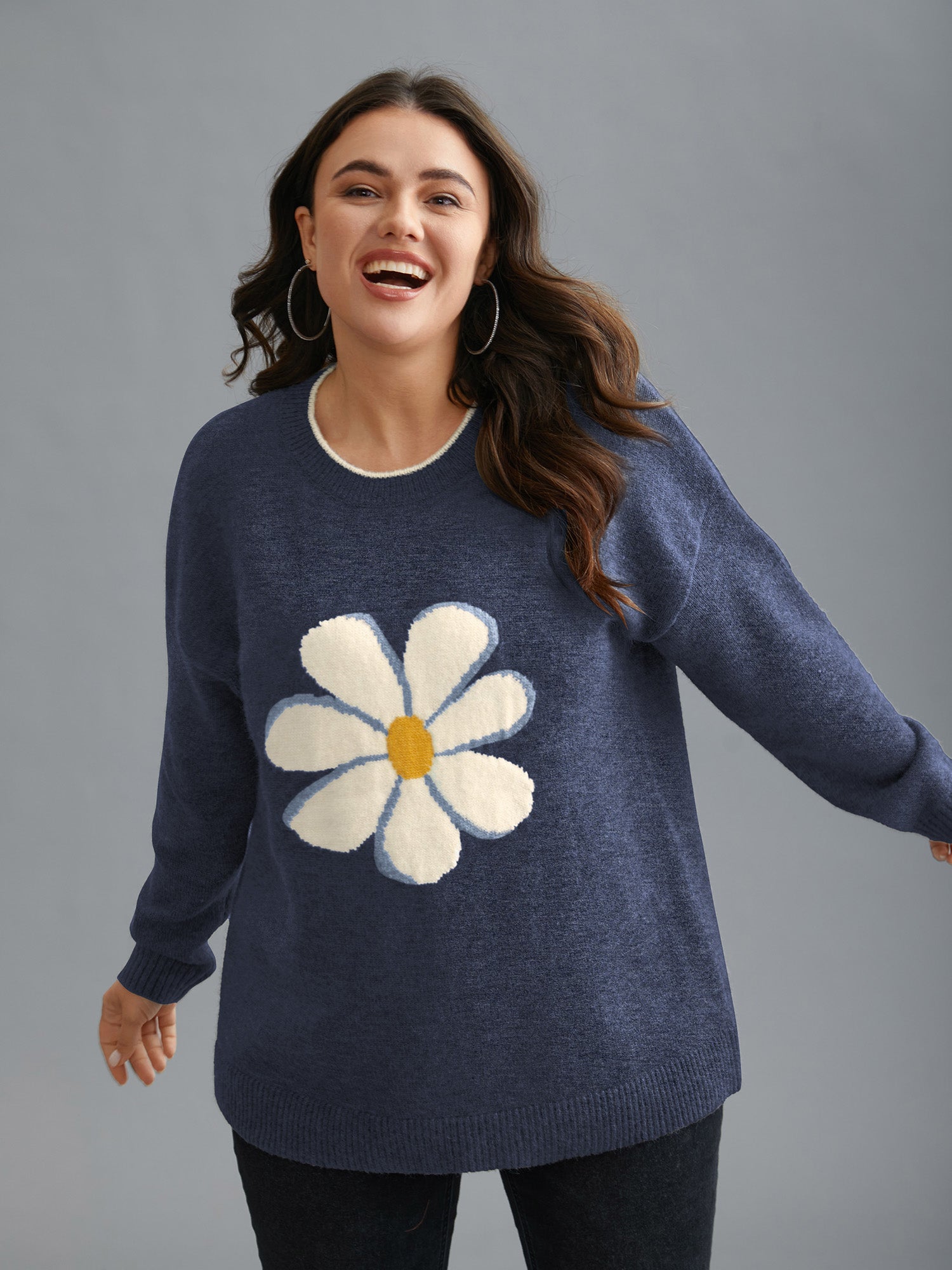 Floral Textured Crew Neck Pullover