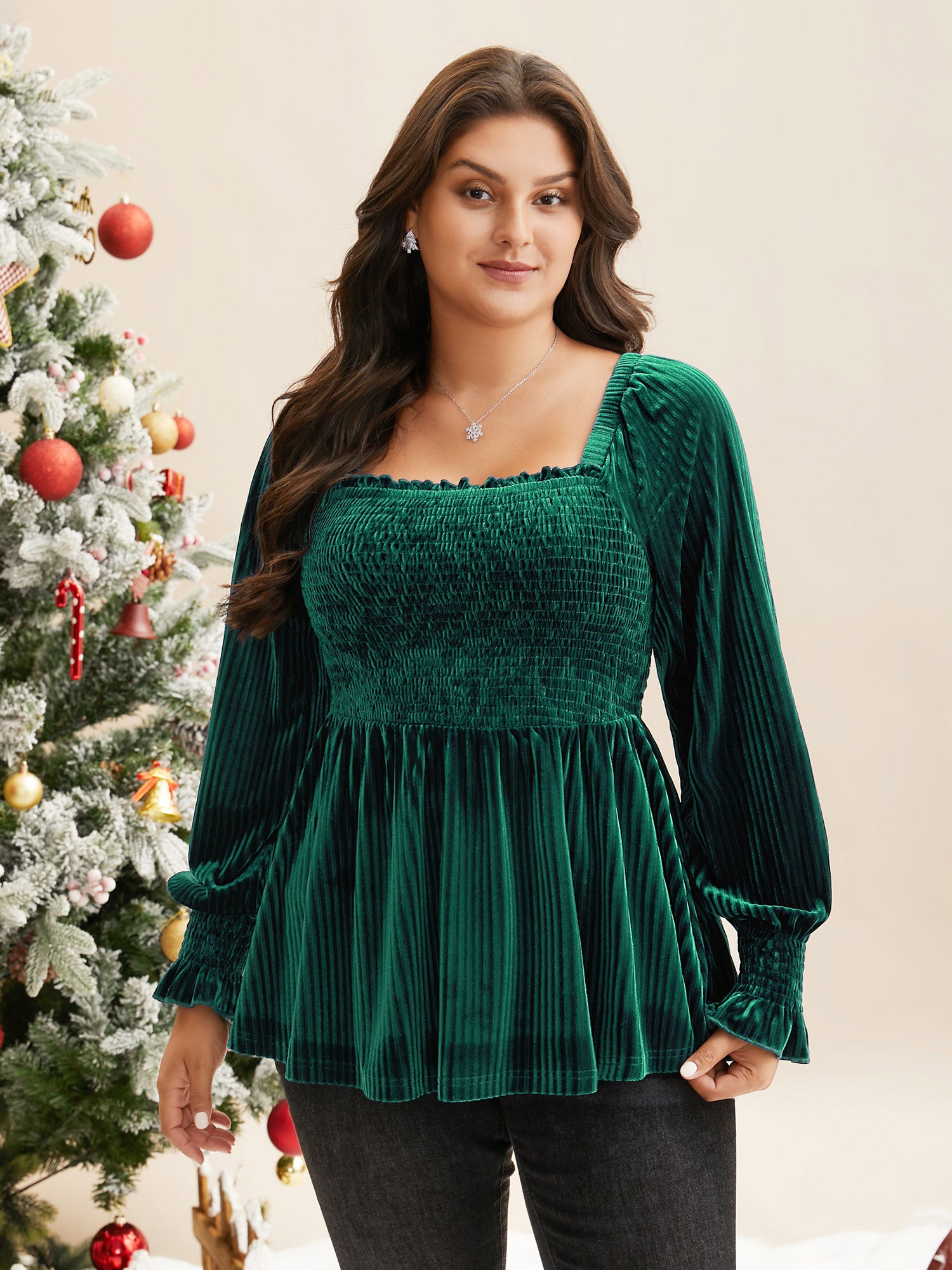 Velvet Smocked Bodice Jersey Top