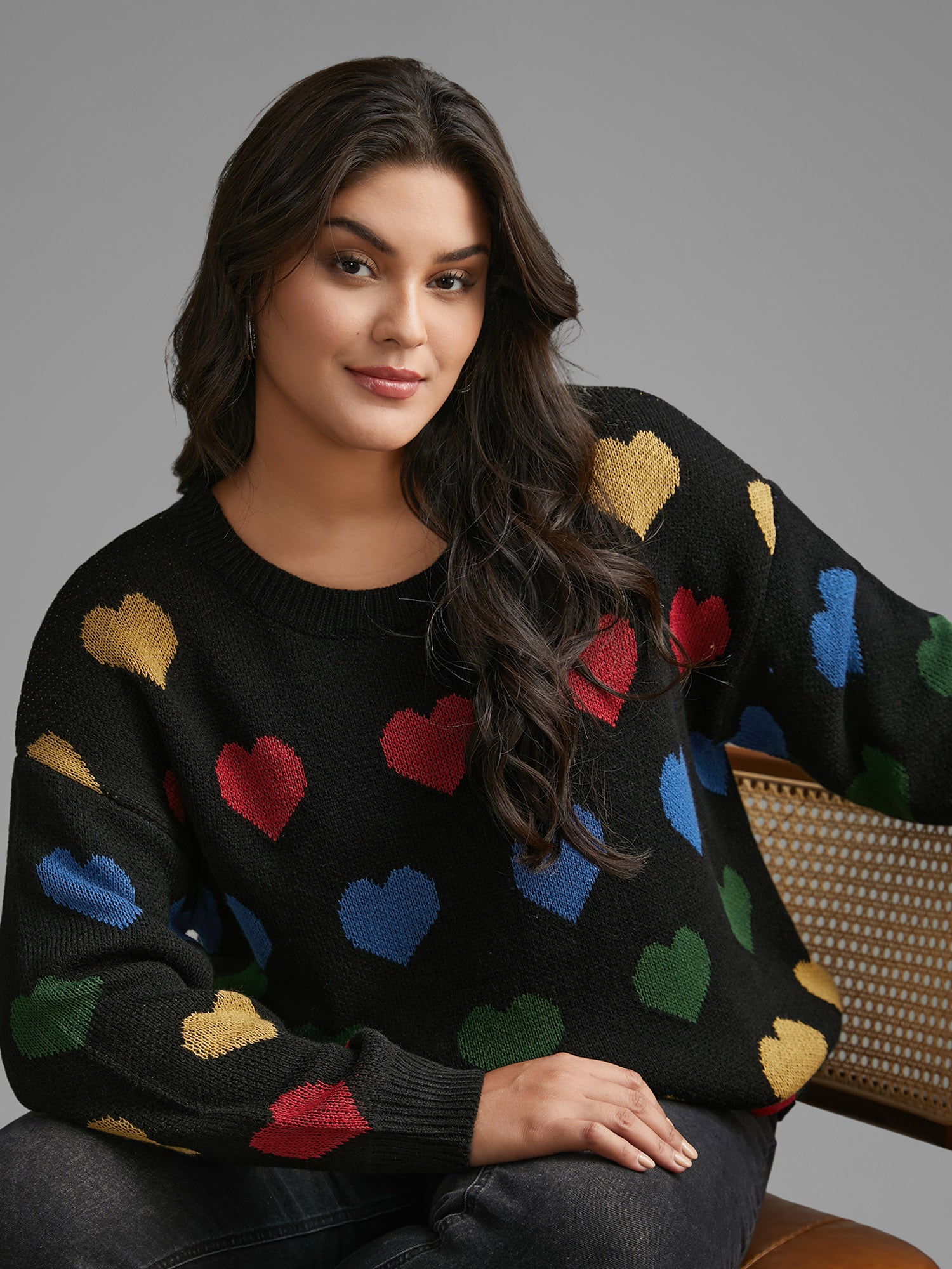 Colored Heart Drop Shoulder Sleeve Pullover