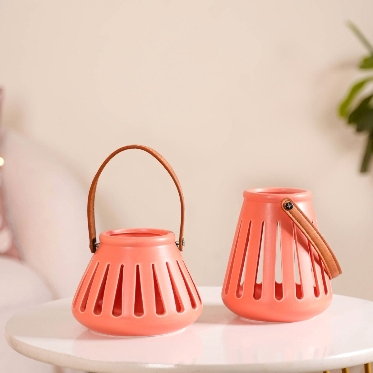 Decor Lantern Coral Red Set of 2