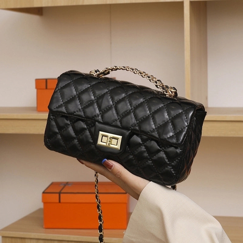 Women's Medium All Seasons Pu Leather Solid Color Fashion Square Lock Clasp Square Bag