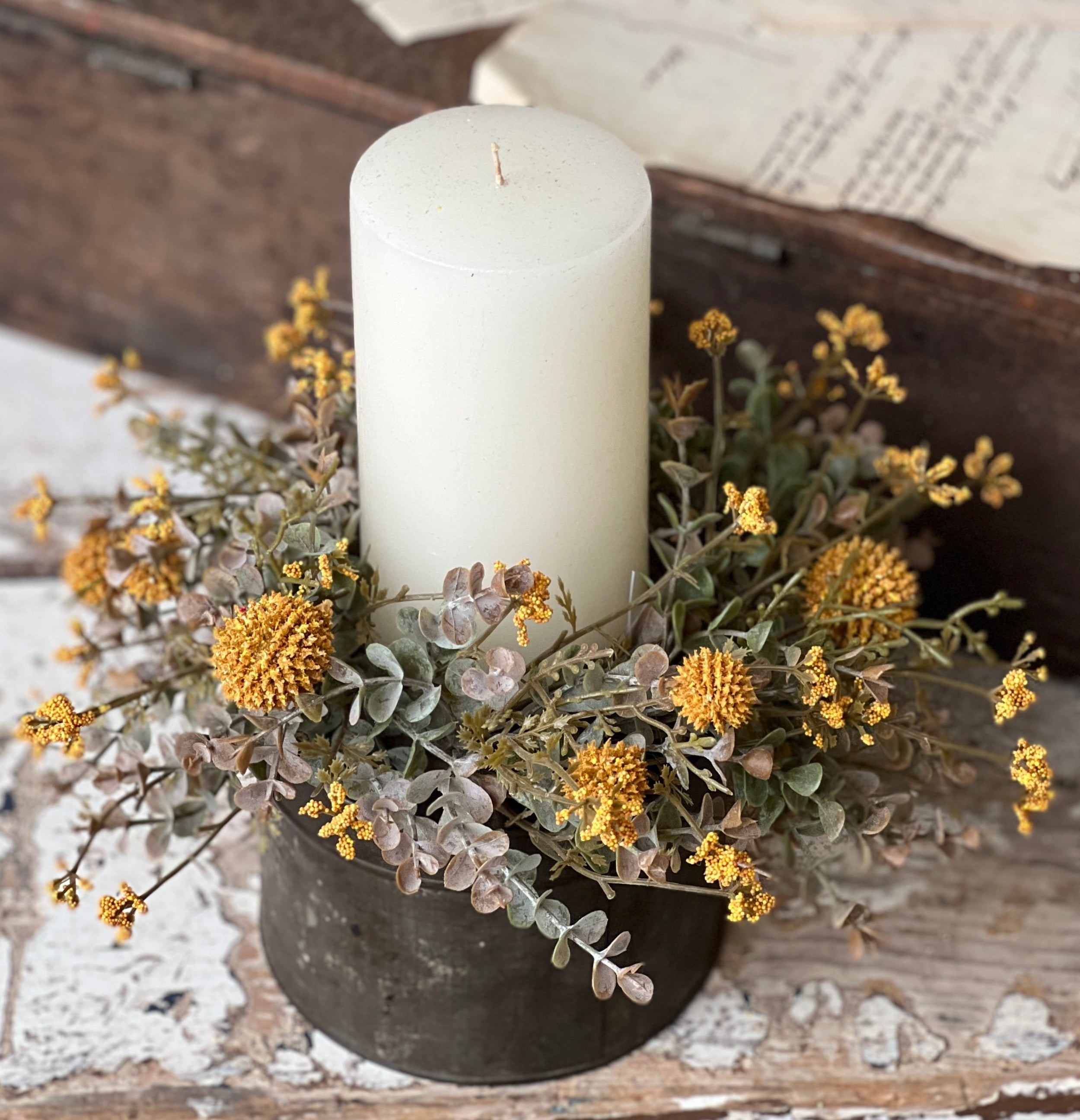 Fall Flower Candle Ring. Mustard Yellow 10