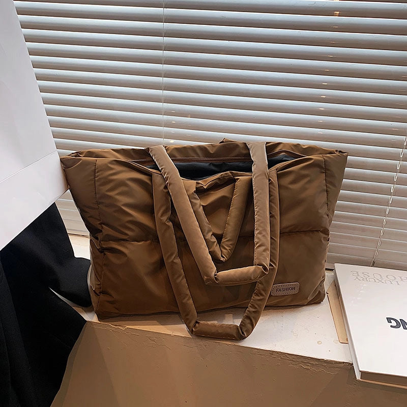 Women's Large Autumn&winter Oxford Cloth Solid Color Streetwear Square Zipper Shoulder Bag Tote Bag