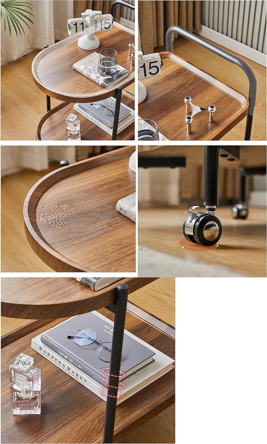 Movable Coffee Table Side Table Tea Table 2-Tier With Wheel