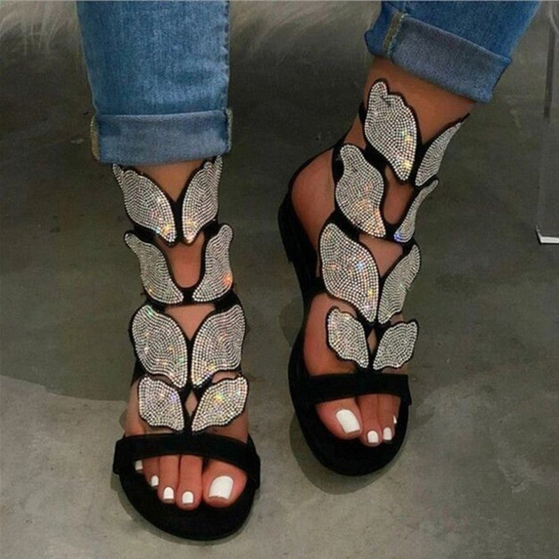 Fashion Hollowed Out Hot Drill Fish Mouth Out Door Sandals