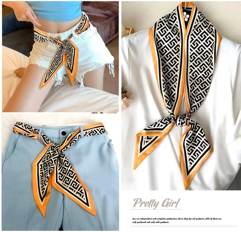 Women's Minimalist Color Block Polyester Printing Silk Scarf