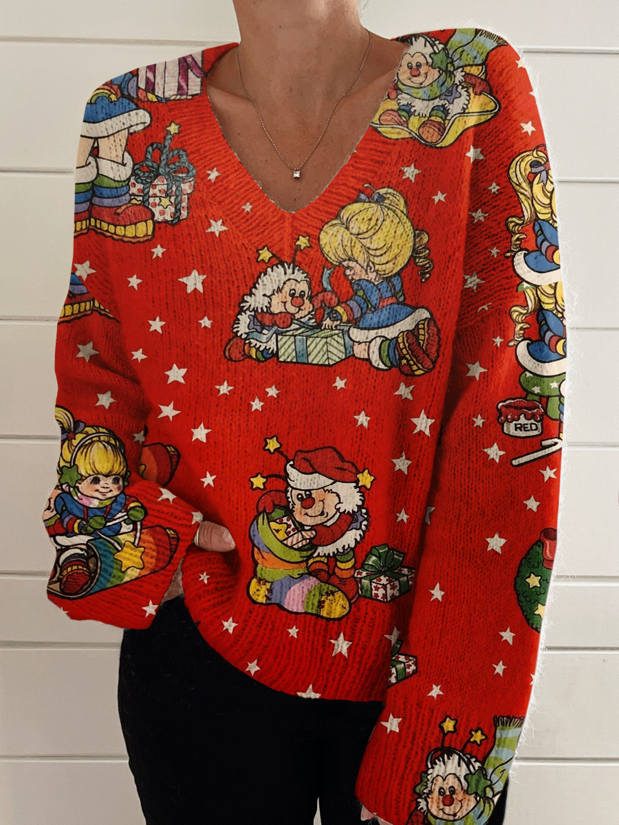 Christmas Art Print V-Neck Sweater