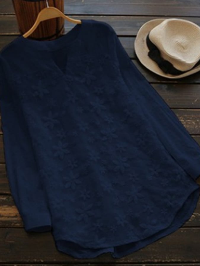 Women's lace embroidered long-sleeved shirt