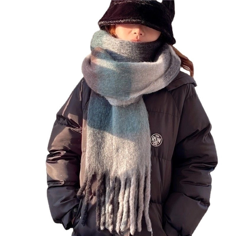 Women's Minimalist Lattice Imitation Cashmere Tassel Scarf