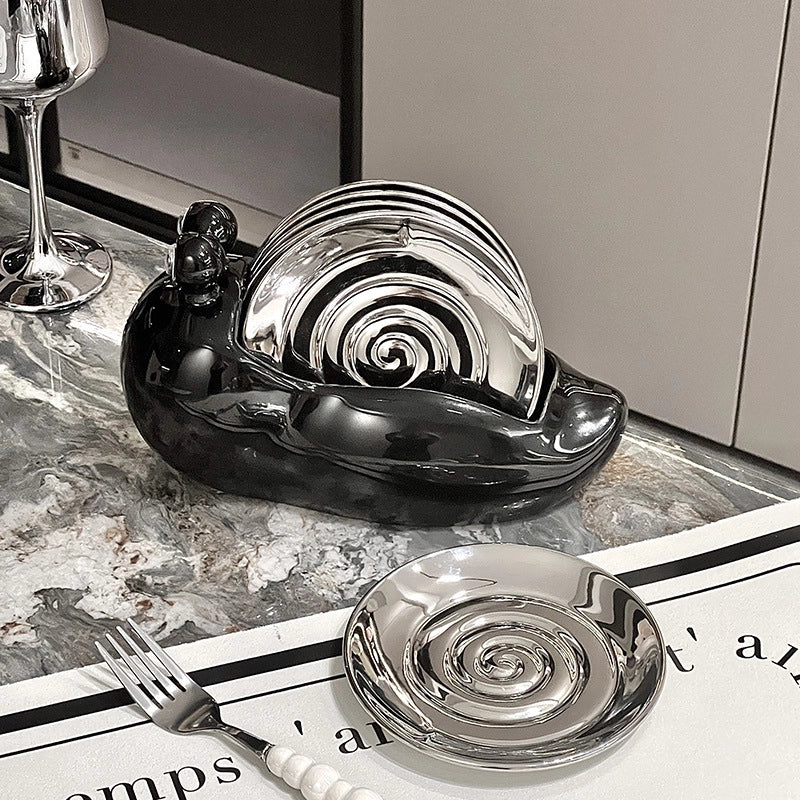 Light Luxury Ceramic Snail Bone Dish Suit Household High-looking Small Dish Living Room Coffee Table Decorative Fruit Plate