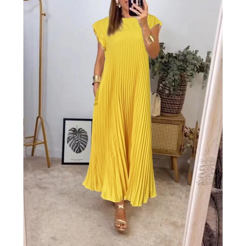 Women Pleated Simple Solid Color Dress