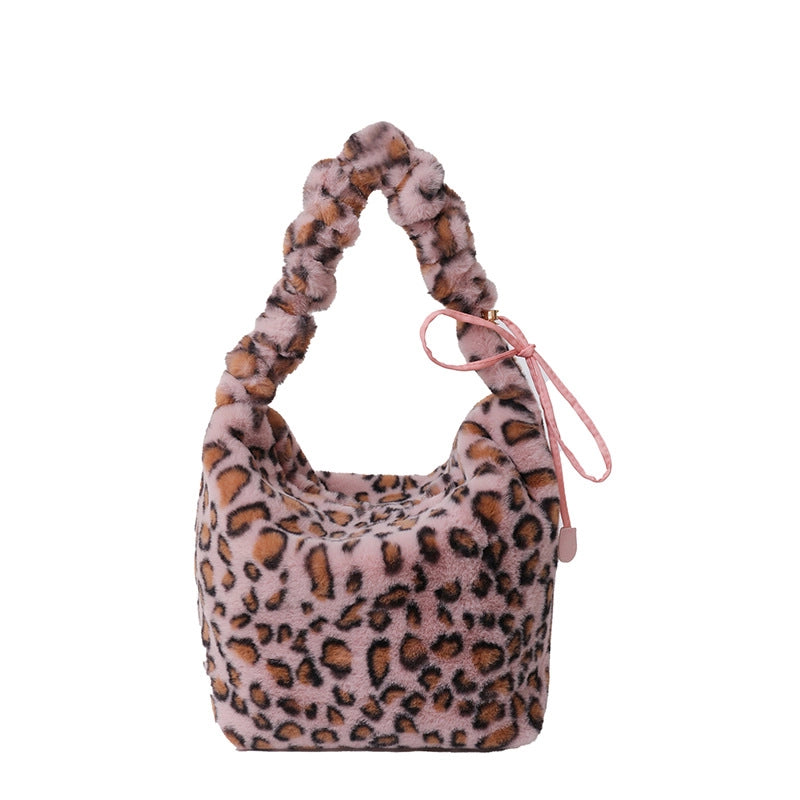 Spring And Summer New Leopard Print Fur Bag Female Fashion Shoulder Dumpling Bag Zebra Pattern Messenger Bag Plush Bag