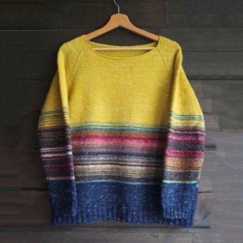 Vintage Rainbow Icelandic Knit Jacquard Warmth Crew Neck Sweater Unisex