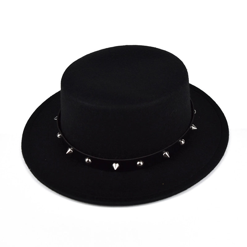 British Style Belt Flat Top Hat Personality Street Performance Woolen Hat Classic Jazz Hat