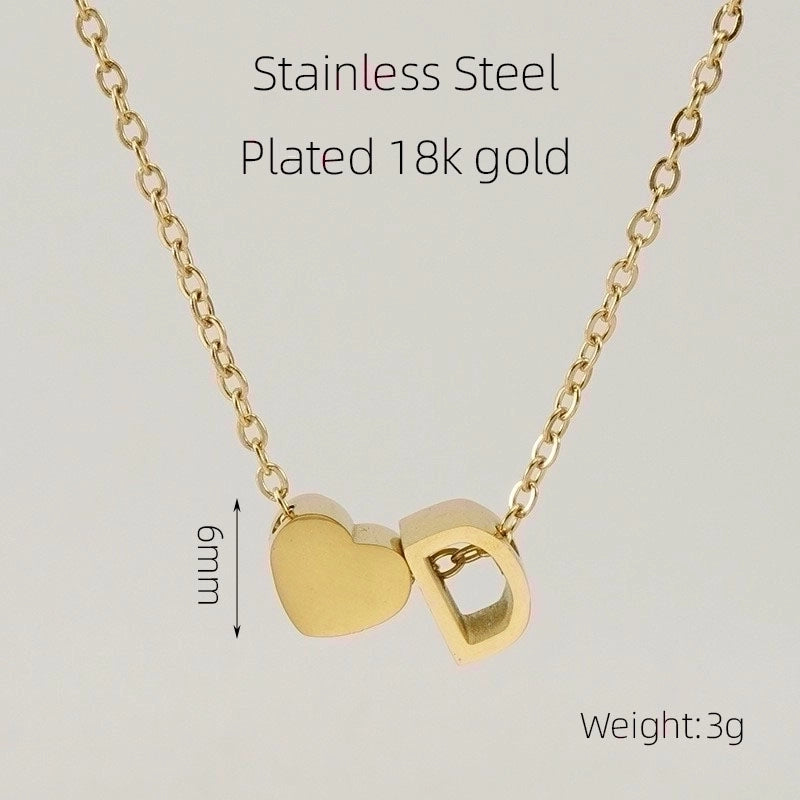 304 Stainless Steel 18K Gold Plated Casual French Style Plating Letter Heart Shape Pendant Necklace