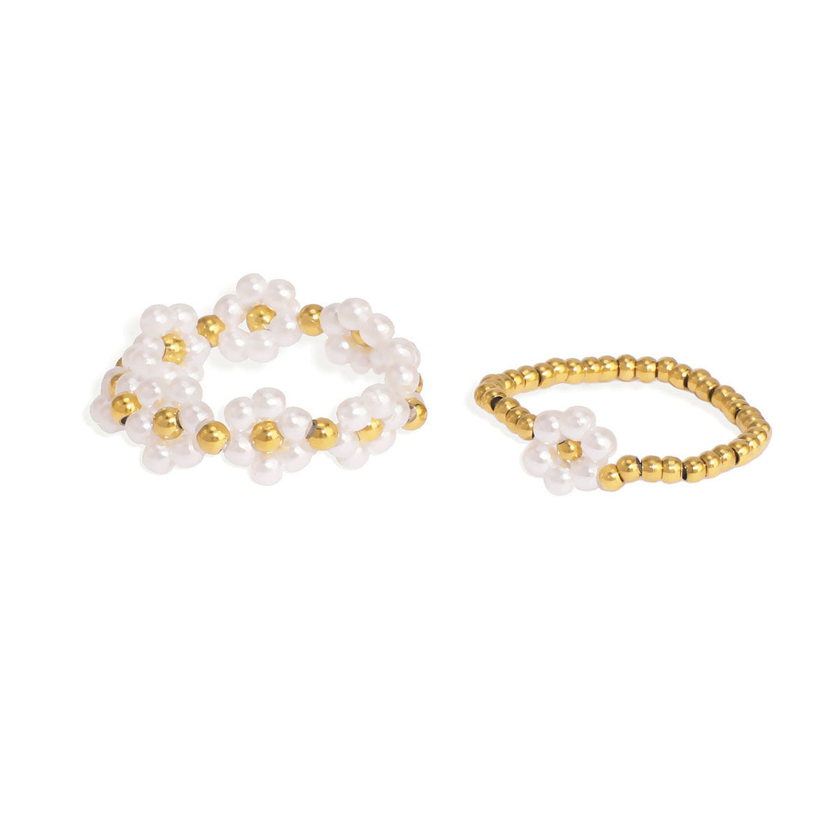 Ring Open Stainless Steel Diamond Flower Ring Epoxy Personalized Pearl Women'S Jewelry Set