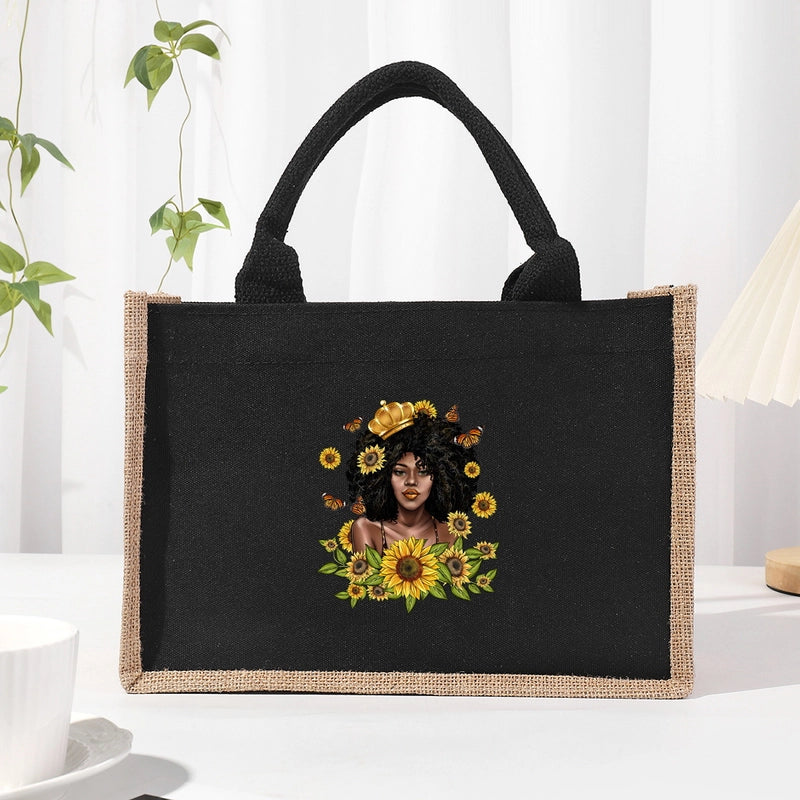 Women's Medium Canvas Letter Basic Classic Style Open Shopping Bags