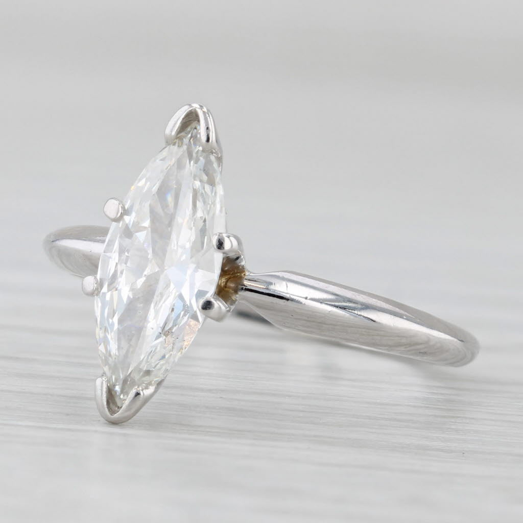 0.83ct Marquise Brilliant Solitaire Engagement Ring 14k White Gold Size 5.5