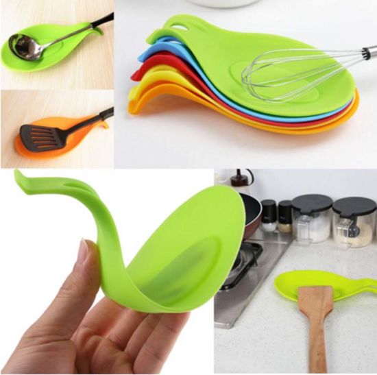 Kitchen Silicone Spoon Rest. Flexible Almond-Shaped. Silicone Kitchen Utensil Rest Ladle Spoon Holder BPA Free