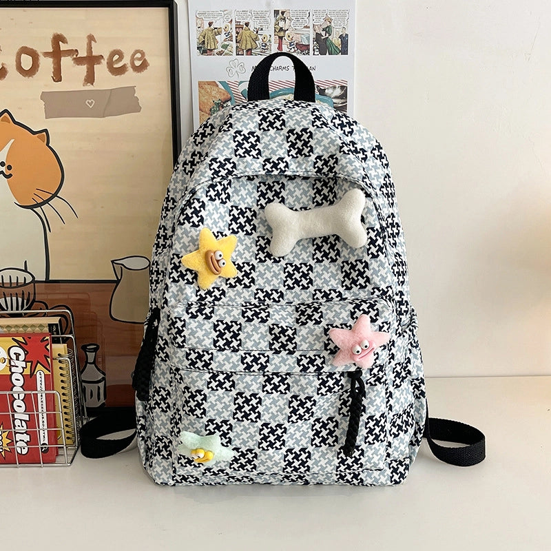 Women's Oxford Cloth Color Block Cute Square Zipper Fashion Backpack