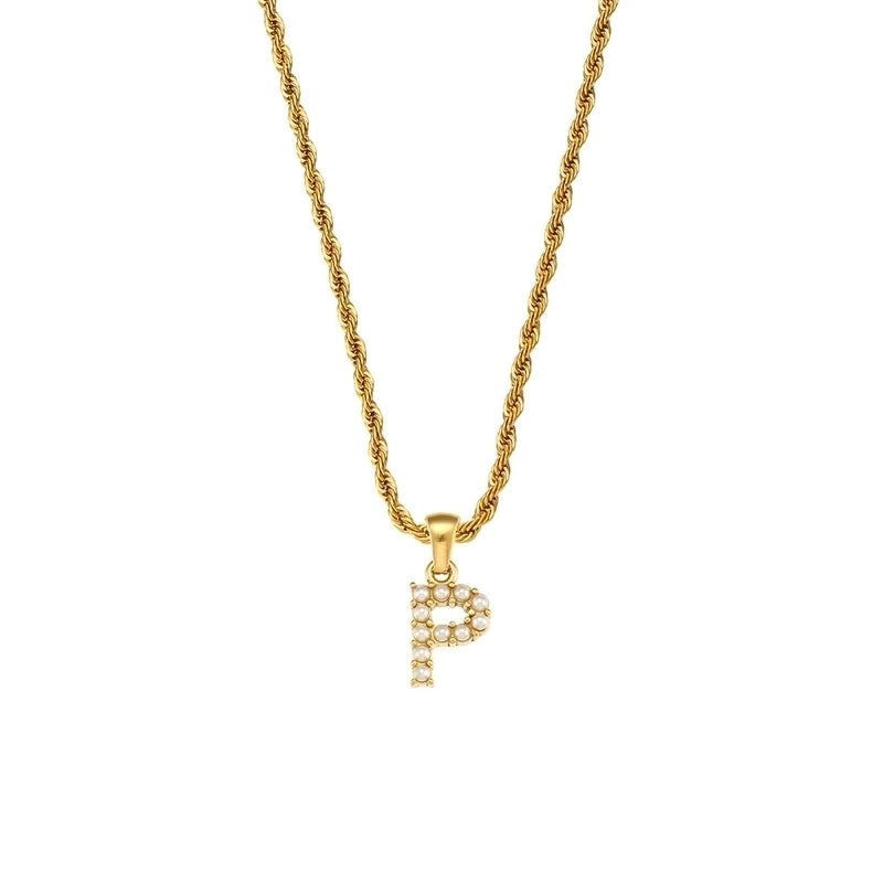 Fashion Letter 304 Stainless Steel Pearl 18K Gold Plated Plating Inlay Pendant Necklace