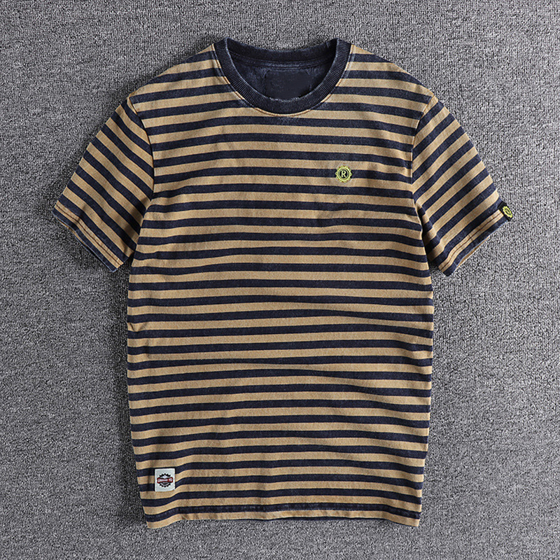 Men's Cotton Distressed Striped Short-Sleeved T-Shirt