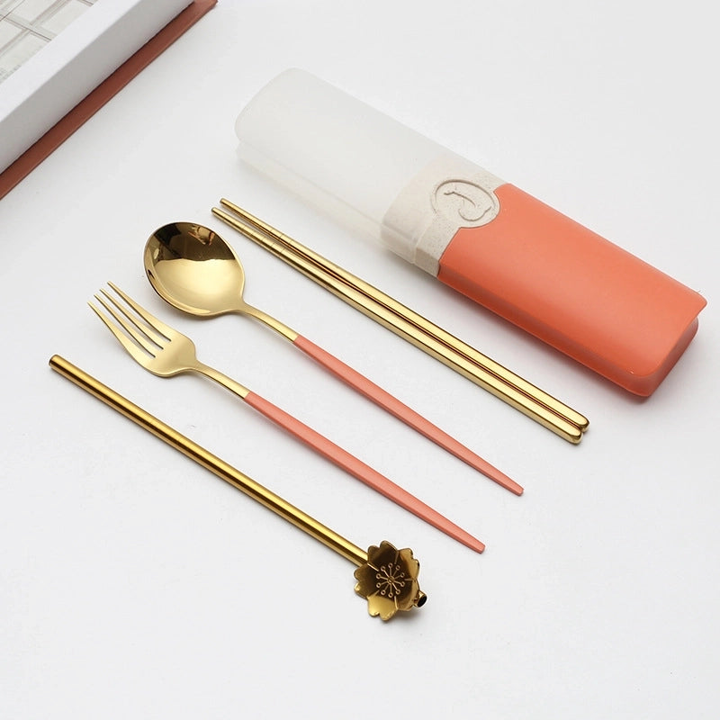Retro Pastoral Color Block Stainless Steel Spoon Fruit Knife Fruit Fork 1 Set