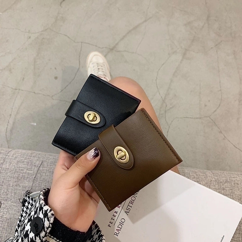 Women's Solid Color Pu Leather Lock Clasp Wallets