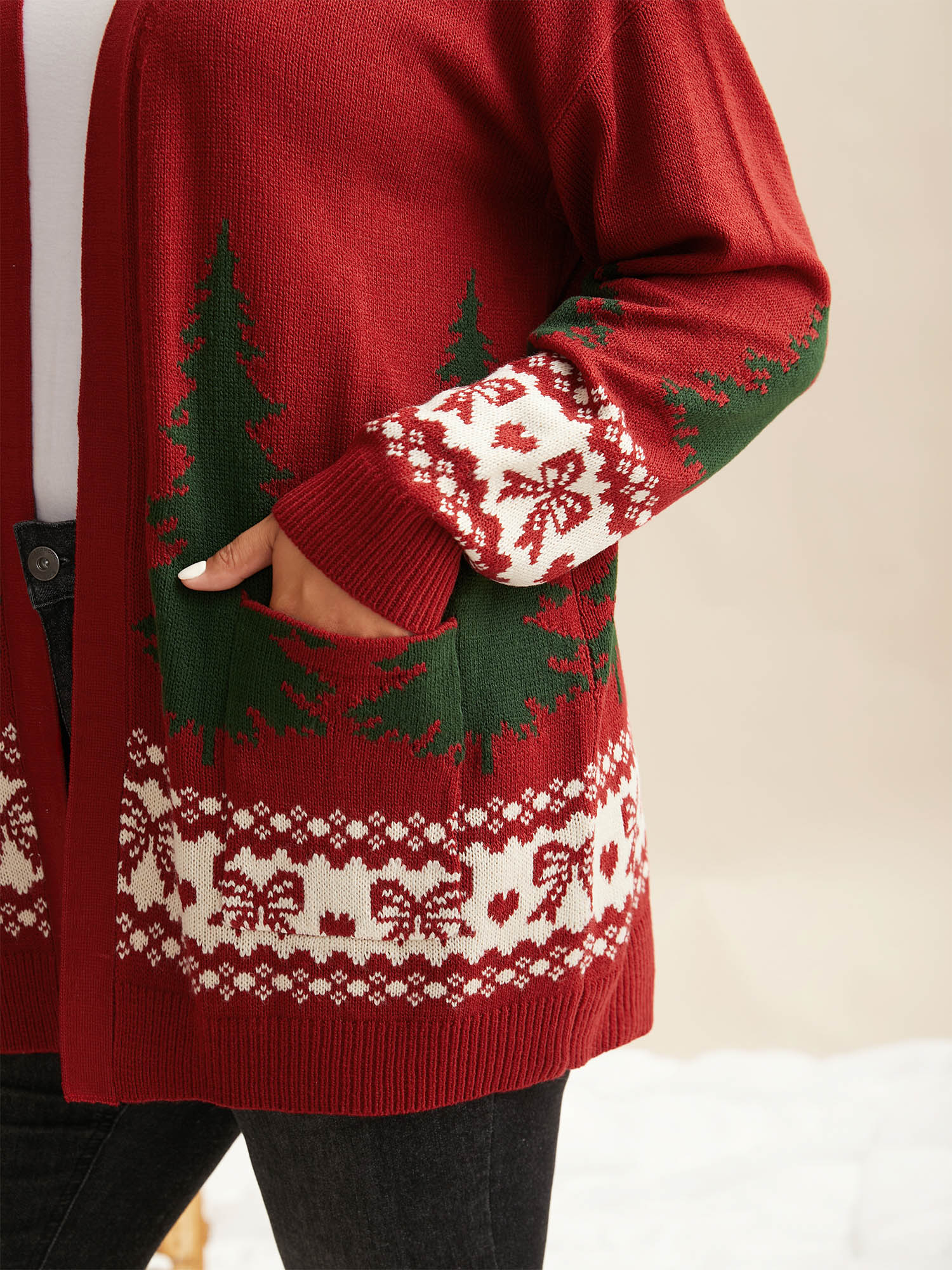 Festive Trees Pattern Open Cardigan