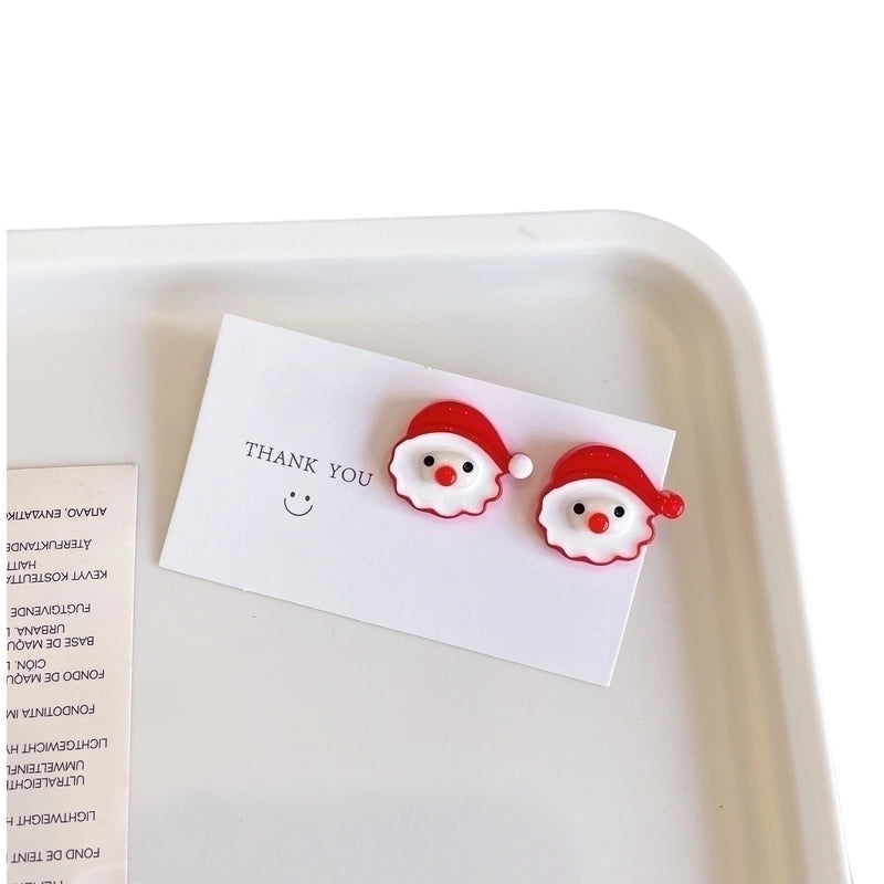 Cute Christmas Stud Earrings ~ Cartoon Santa Claus Elk Gingerbread Man Ear Clip Sweet Girl Sterling Silver Needle Earrings