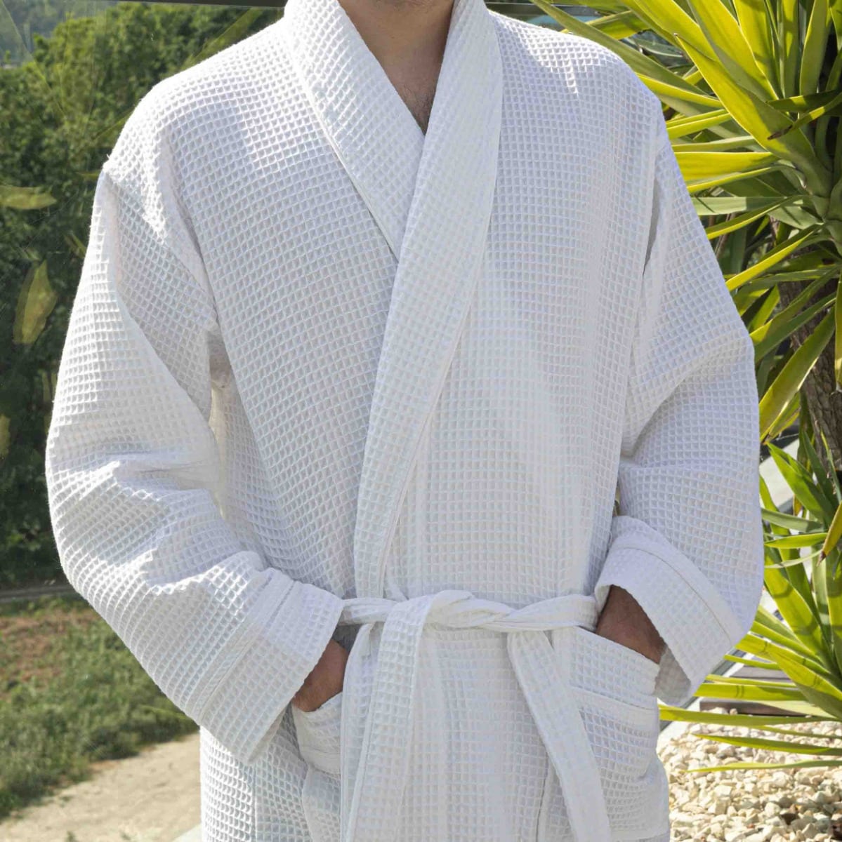 Executive Piped Cotton Waffle Bathrobe