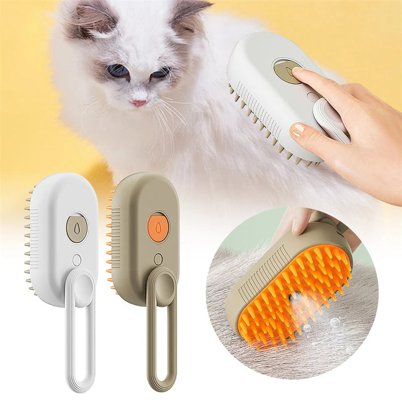 USB Rechargeable Steam Cat Grooming Brush – Anti-Static & Detangling