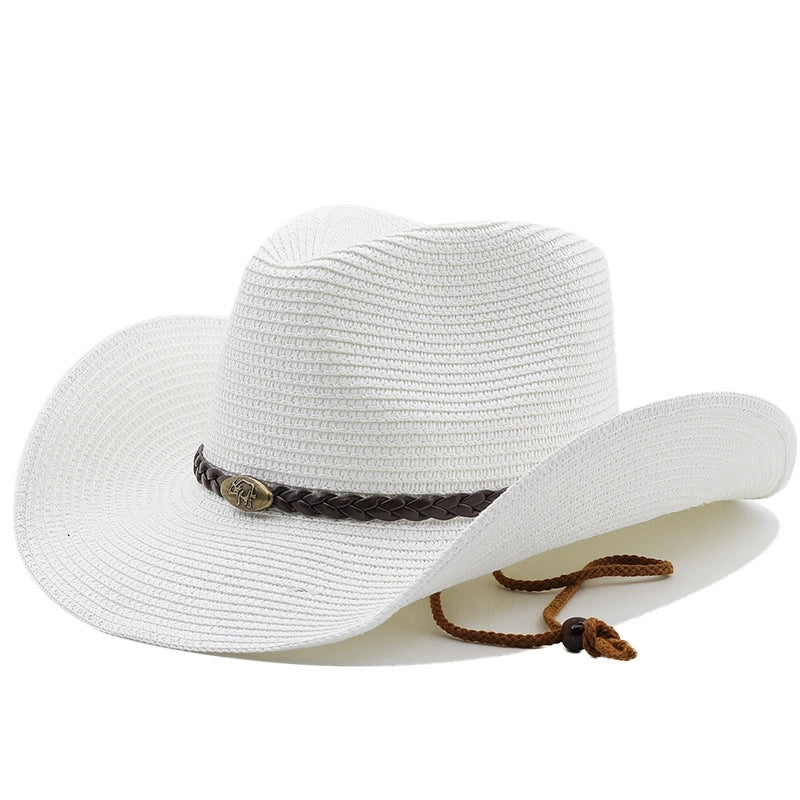 Curly Cowboy Straw Hat Ethnic Style Big Side Sun Hat Western Cowboy Straw Hat Equestrian Hat