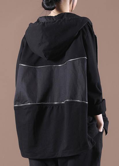 Plus Size Black Hooded Short Coat
