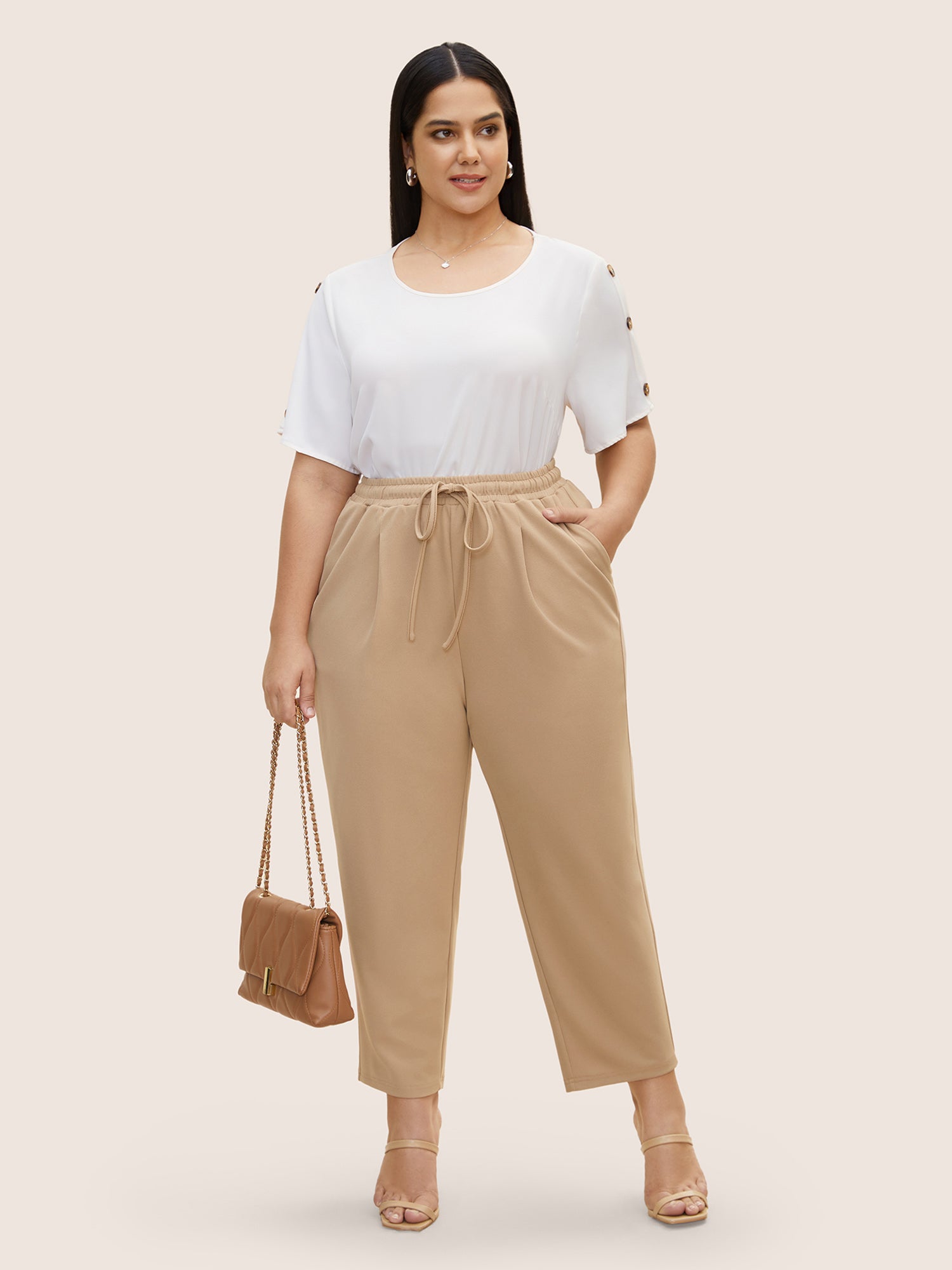 Solid Drawstring Elastic Waist Pencil Pants