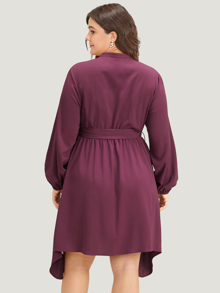 Halloween Plain Lantern Sleeve Belted Lace Up Asymmetrical Hem Dress