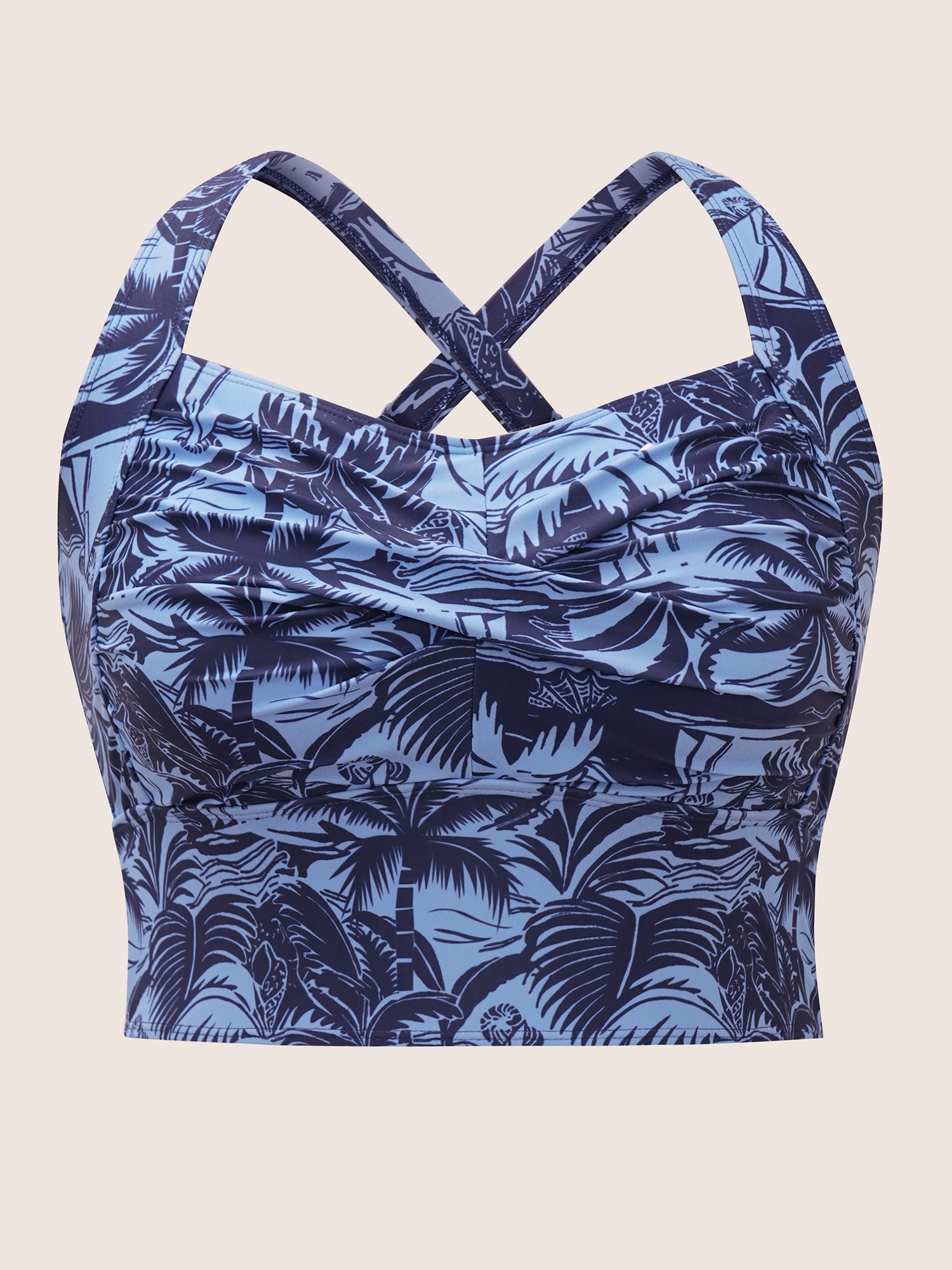 Heart Neckline Tropical Print Crossover Swim Top