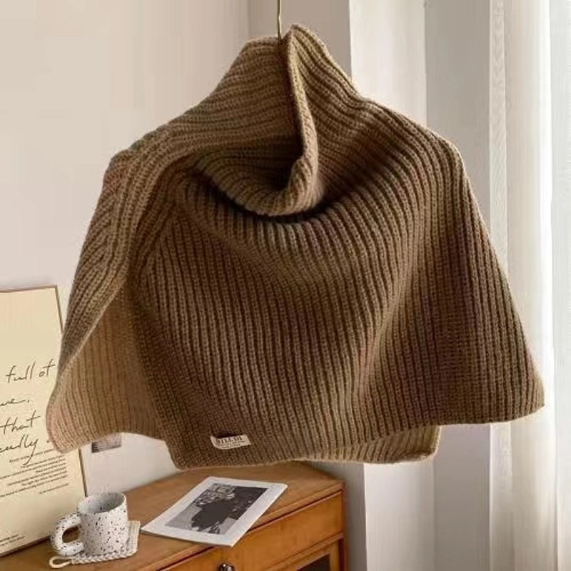 High-grade Color Matching Turtleneck Collar Women's Autumn And Winter Versatile Pullover Scarf New Cape Knitted Shawl