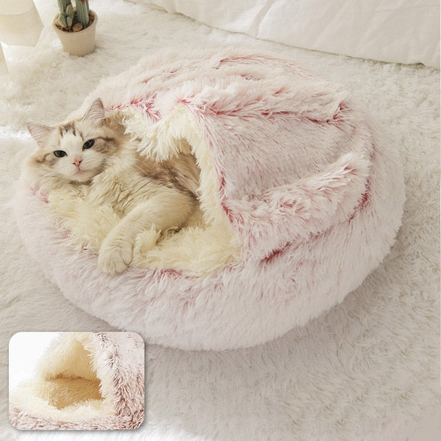 Round Plush Warm Dog Cat Bed House