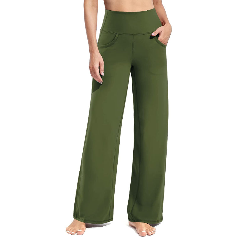 Women Wide Leg Yoga Pants High Waist Stretch Workout Sweatpants With Pockets Casual Straight Leg Pants