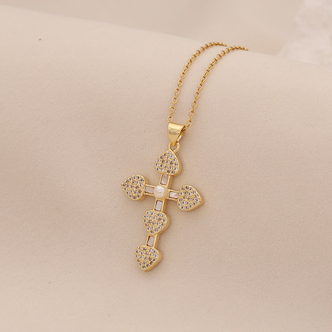 Pearl Cross Pendant Necklace Personalized Stainless Steel Clavicle Chain Trendy Necklace N1527