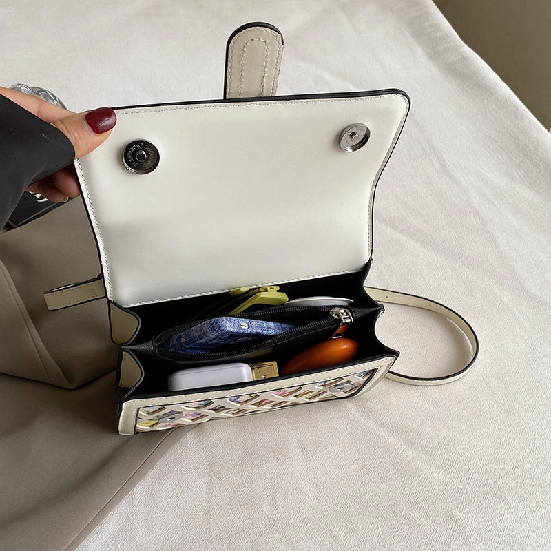 Women's Small Pu Leather Printing Elegant Square Magnetic Buckle Handbag